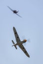 Willy MesserschmittÃ¢â¬â¢s Me-109 Bf-109 being chased by a Hawker Hurricane Mk.IIb